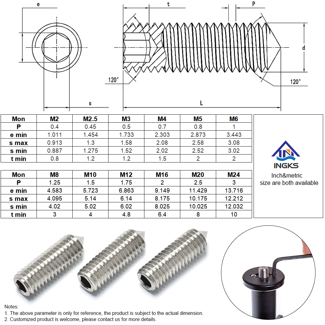 Tornillo de fijación de punta cónica hexagonal de acero inoxidable A2 A4 (7)