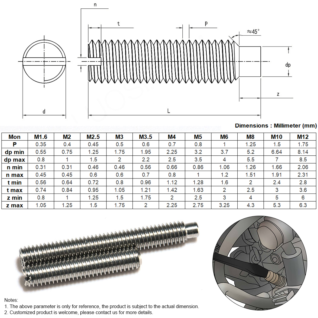 tornillo de fijación ranurado con punta de perro