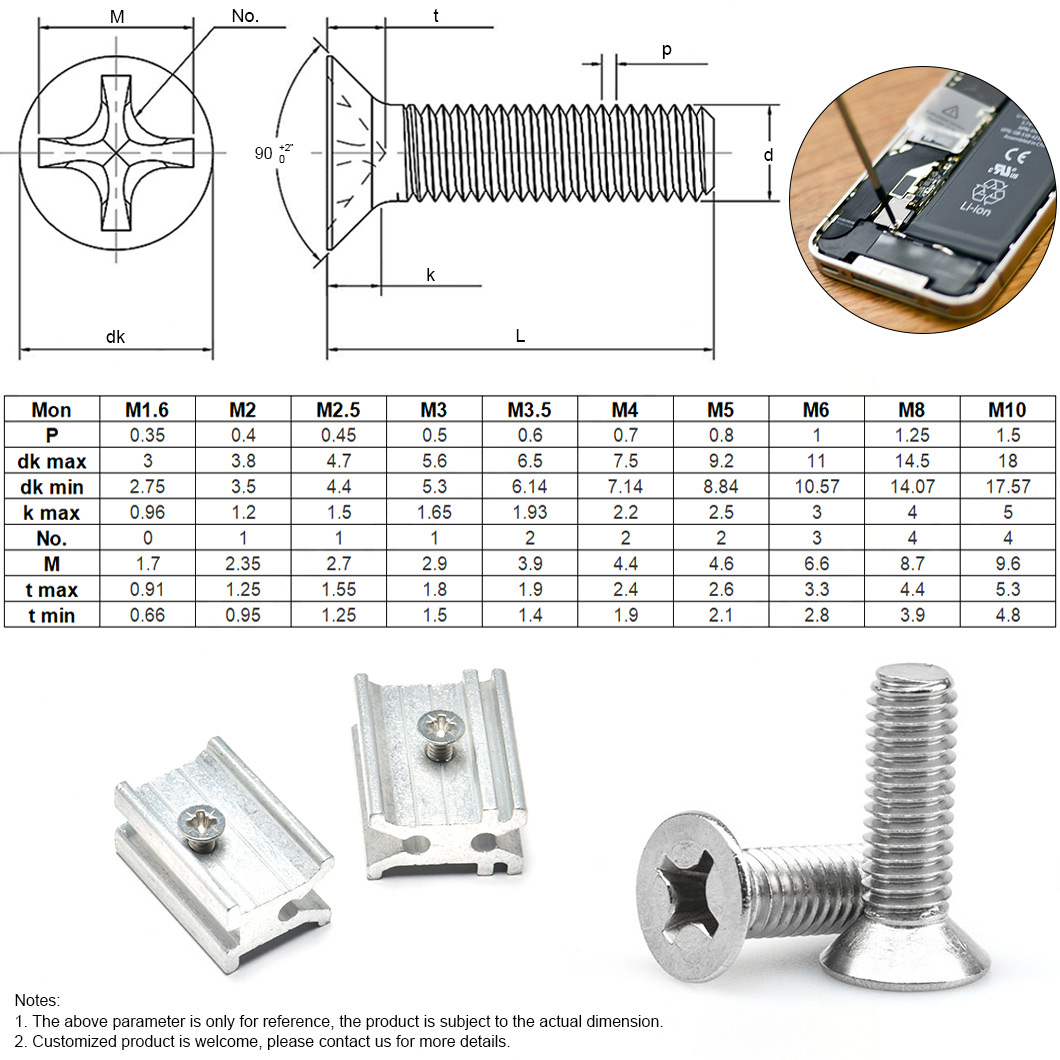 Tornillo de máquina con cabeza Phillips CSK de acero inoxidable (1)