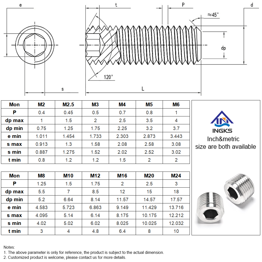 Tornillo de fijación de punta plana hexagonal de acero inoxidable 18-8 (1)