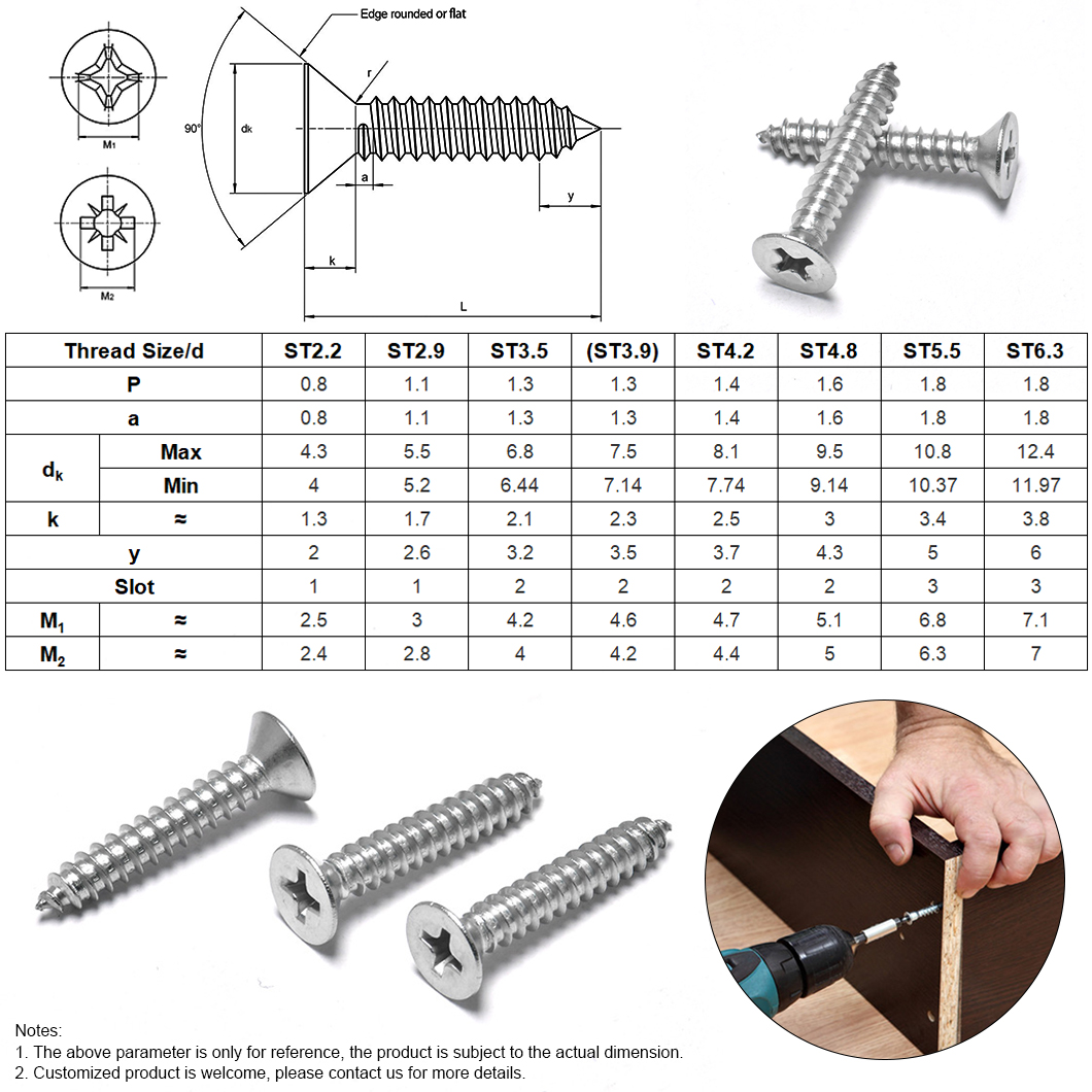 Tornillos autorroscantes de cabeza Phillips CSK-ST2