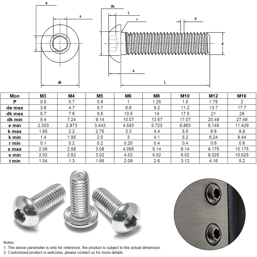 Tornillo de máquina de cabeza de botón hexagonal INGKS SS304 (1)