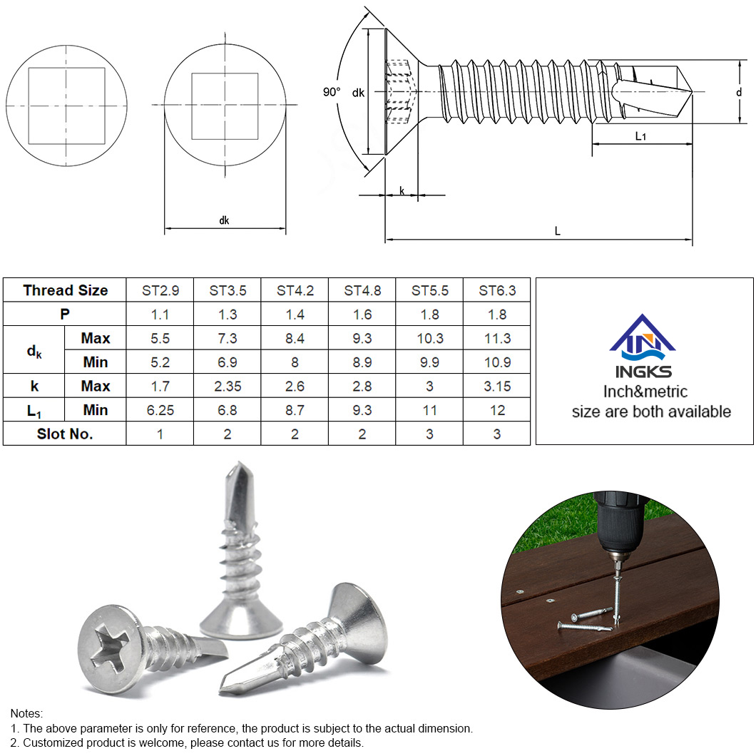 Tornillos autoperforantes con cabeza Phillips CSK-SD1