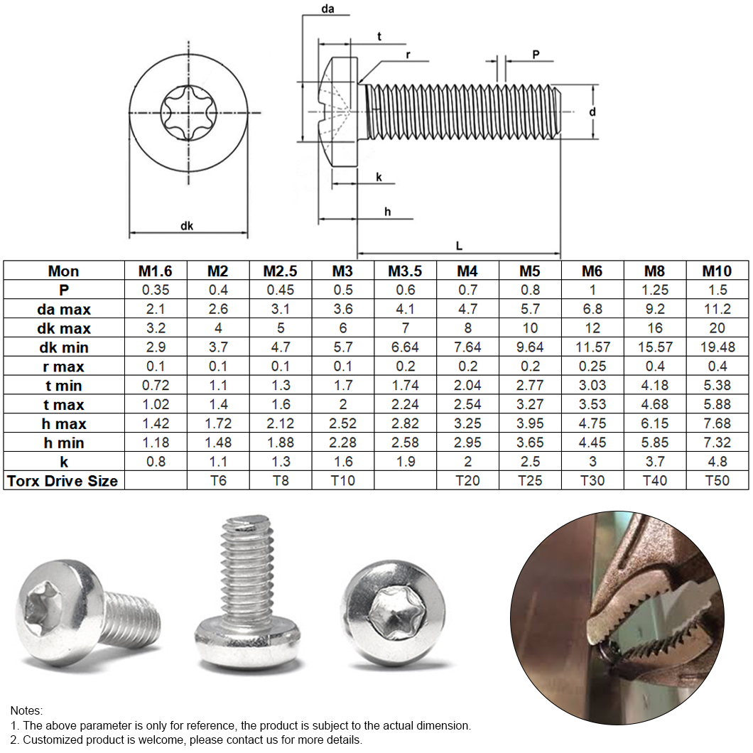 Tornillo de máquina antirrobo de cabeza plana Torx de tamaño en pulgadas SS304 SS316 (2)