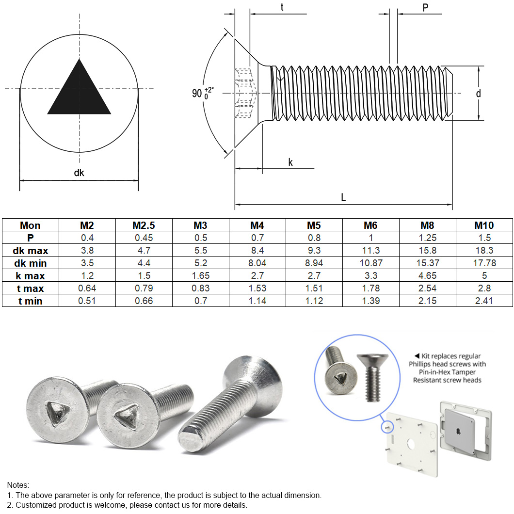 Tornillo de seguridad de cabeza CSK con casquillo triangular A2 A4 (1)